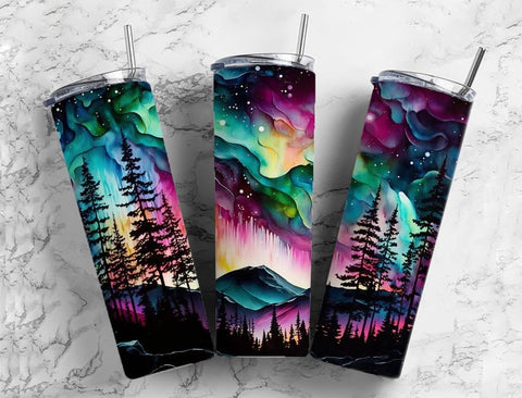 Alcohol Ink Northern Lights Galaxy Tumbler, Cute Tumbler Gift Idea DL