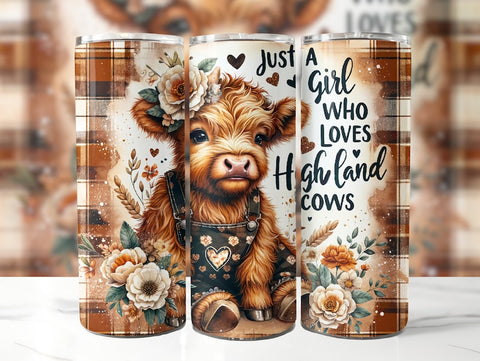 Just A Girl Who Loves Highland Cows 20 oz Skinny Tumbler, Cute Tumbler Gift Idea, Highland Cow Tumbler Wrap, Cow Tumbler Wrap DL