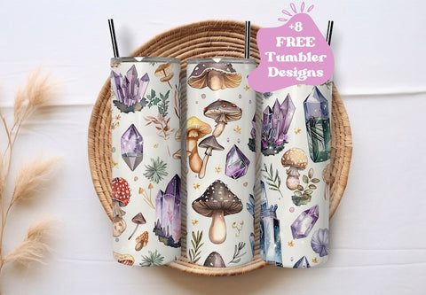 Boho Crystal Tumbler Wrap, Cute Doodle Mushroom Witchy Vibes, Cute Goth Mushroom Tumbler Gift Idea DL