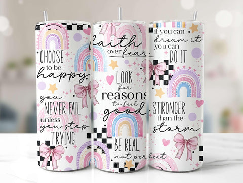 Positive Affirmation Tumbler, Cute Tumbler Gift Idea, Coquette Retro Positive Quotes Seamless Tumbler DL