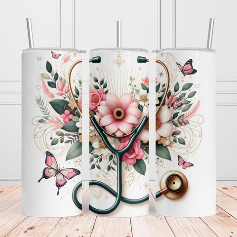 Nurse Tumbler Wrap, Cute Tumbler Gift Idea, Floral Nurse Skinny Tumbler Wrap DL