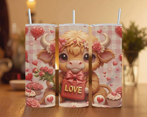 Valentine Highland Cow Tumbler Wrap 20 oz Skinny Tumbler NP