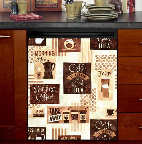 Retro Coffee Dishwasher Magnet Cover Kitchen Decoration Decals Appliances Stickers Magnetic Sticker ND