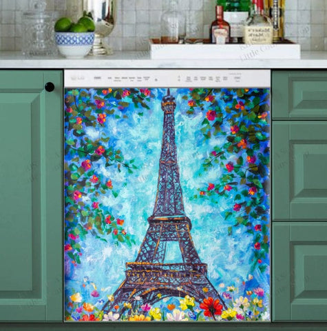 Summertime Eiffel Tower Dishwasher Magnet Cover Kitchen Decoration Decals Appliances Stickers Magnetic Sticker ND