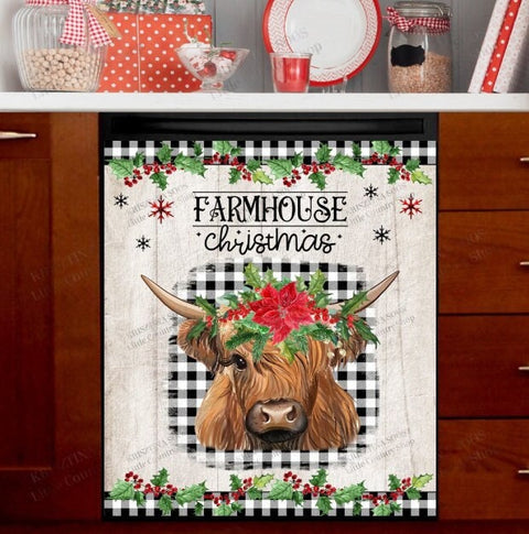 Farmhouse Christmas Cow Dishwasher Magnet Cover Kitchen Decoration Decals Appliances Stickers Magnetic Sticker ND