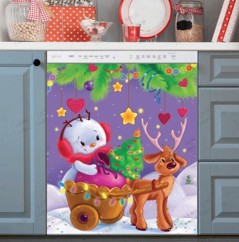 Christmas Snowman and Reindeer Dishwasher Magnet Cover Kitchen Decoration Decals Appliances Stickers Magnetic Sticker ND