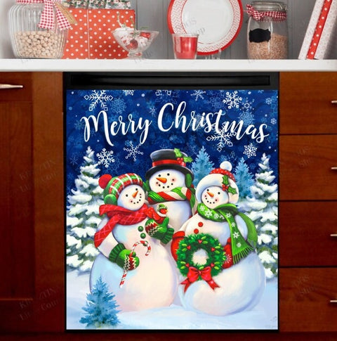 Happy Christmas Snowman Family Dishwasher Magnet Cover Kitchen Decoration Decals Appliances Stickers Magnetic Sticker ND