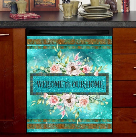 Rustic Welcome Flowers Dishwasher Magnet Cover Kitchen Decoration Decals Appliances Stickers Magnetic Sticker ND