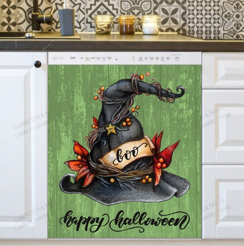 Cute Halloween Witch Hat Dishwasher Magnet Cover Kitchen Decoration Decals Appliances Stickers Magnetic Sticker ND