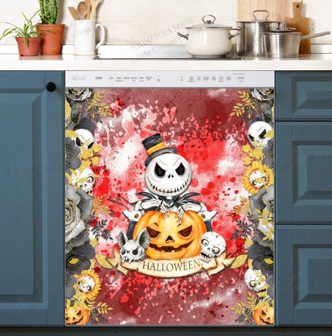 Halloween Pumpkin Skeleton Dishwasher Magnet Cover Kitchen Decoration Decals Appliances Stickers Magnetic Sticker ND