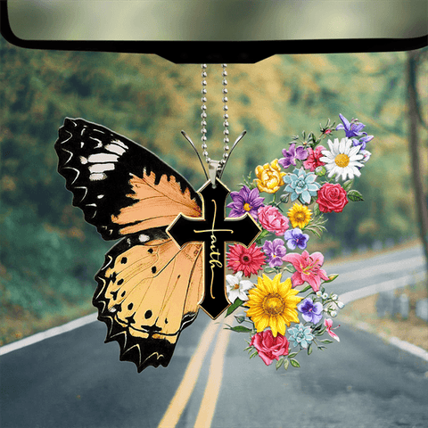 Christian Flowers Butterfly Cross Ornament