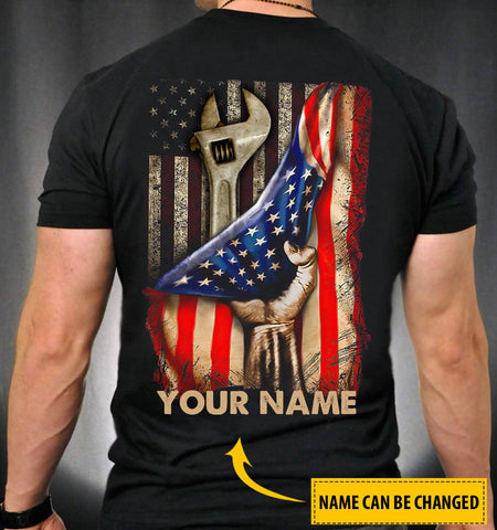 Men American Patriot Shirt Black Mechanic Patriot T-shirt US Flag shirt Personalized Name, Patriot Gift Idea, Veteran Day Gift, Patriot Day 20th Anniversary