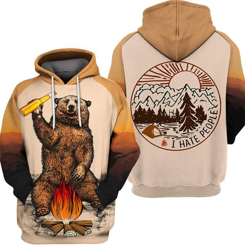 I Hate People Bear Beer Campfire Camping 3D T-shirt/Pullover/hoodie/zip hoodie