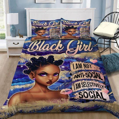 Beautiful Black Girl Not Anti Social Bedding Set