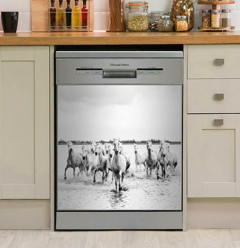 White Horses Decor Kitchen Dishwasher Cover
