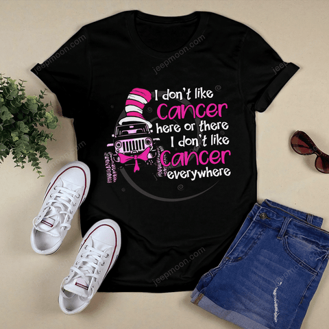 Women Shirt Pink Jeep I don't like cancer Ribbon Shirt, Breast Cancer Awareness Shirt, Flower Pink Ribbon Shirt