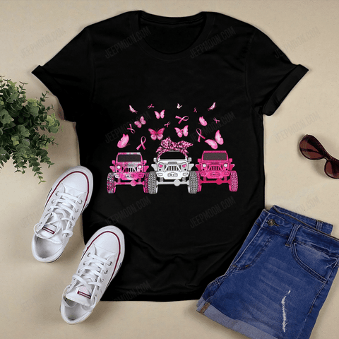 Jeep Girl Shirt Pink Jeep vs Ribbon Shirt Full Print, Breast Cancer Awareness Shirt, Flower Pink Ribbon Shirt