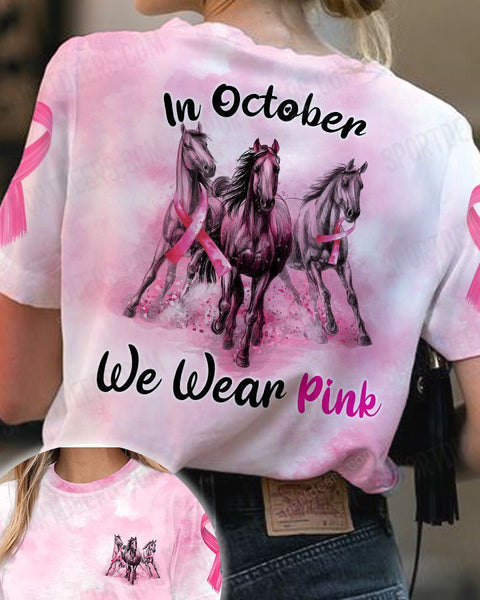 Horse Breast Cancer In October We wear pink T-shirt 3D Custom VA, Horse Shirt, Pink Ribbon Shirt