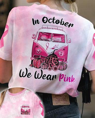 Caming car Breast cancer In october we wear pink shirt 3D halloween gift idea for Camping lover shirt