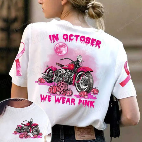 Motorcycle Breast cancer In october we wear pink shirt 3D halloween gift idea for motorcycle lover TM
