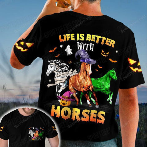 Horse Witch Halloween Life is better witth Horse Shirt 3D Halloween pumpkin gift idea for Horse Lover TM