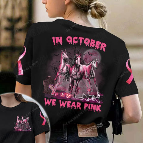 Horse Halloween Breast cancer In october we wear pink black shirt 3D Halloween gift idea for Horse lover TM