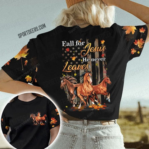 Autumn Horse Fall for Jesus T-shirt 3D gift for horse lover Shirt TM