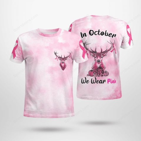 Hunting Breast Cancer In October We wear pink T-shirt 3D TM  Hunter Shirt, Pink Ribbon Shirt