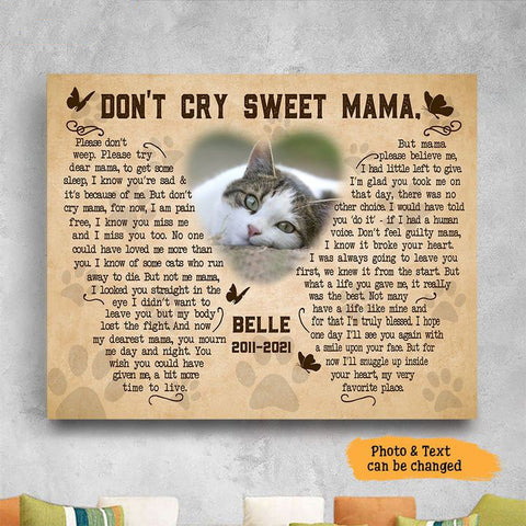 Personalized Cat Memorial Gift For Cat Mom Wall Art Horizontal Poster Canvas Framed Print HT