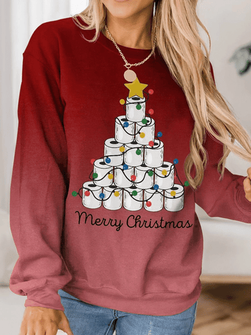 Toilet Paper Christmas Tree Merry Christmas Print Long Sleeve Sweatshirt Christmas Gift