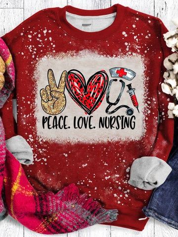 Christmas Peace Love Nursing Long Sleeve Sweatshirt Nurse Shirt Christmas Gift