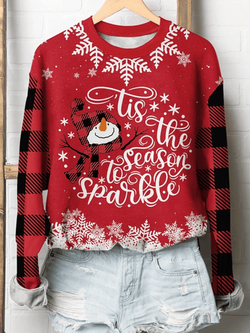 Snowman Its The Season To Sparkle Print Long Sleeve Sweatshirt Christmas Gift