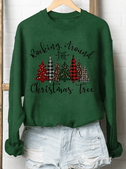 Rocking Around The Christmas Tree Print Long Sleeve Sweatershirt Christmas Gift