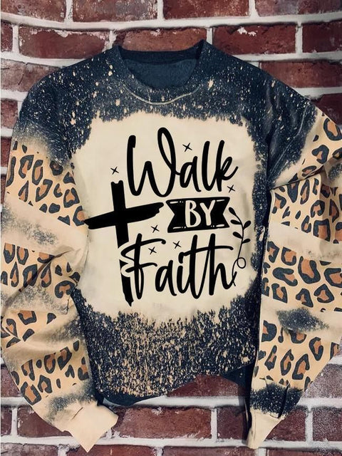 Merry Christmas Tree Walk By Faith Christian Leopard Print Long Sleeve Sweatershirt Christmas Gift