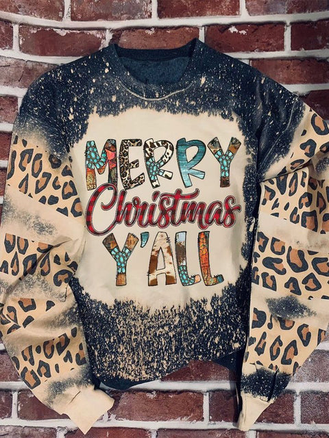 Merry Christmas Yall Leopard Print Long Sleeve Sweatershirt Christmas Gift