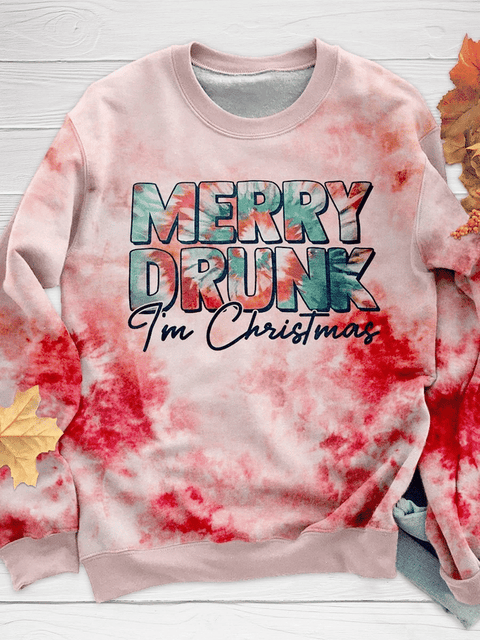 Merry Drunk I'm Christmas Colorful Print Long Sleeve Sweatshirt Christmas Gift