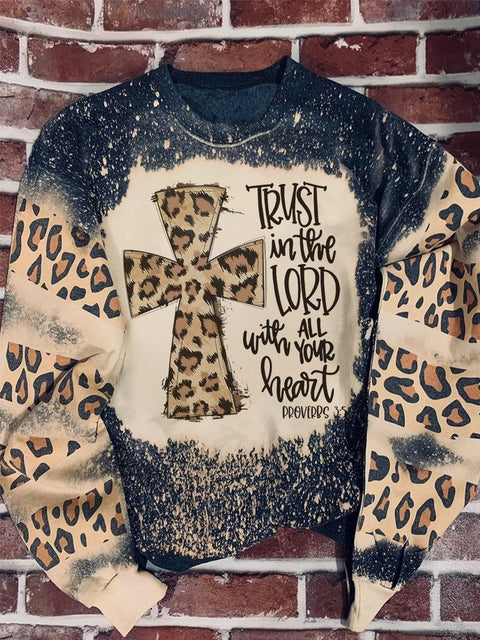 Trust The Lord Leopard Print Long Sleeve Sweatershirt Christmas Gift