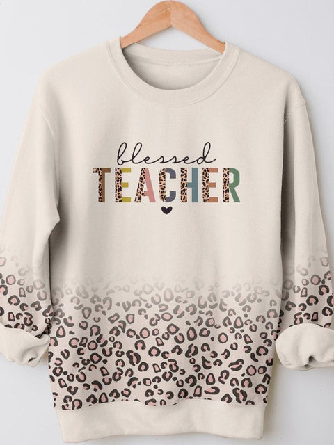 Blessed Teacher Print Long Sleeve Sweatershirt Christmas Gift