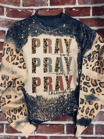 Pray Leopard Christian Print Long Sleeve Sweatershirt Christmas Gift