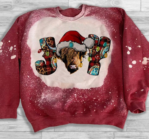 Joy Cow Red Sweatshirt Highland Cattle Shirt Christmas Gift Xmas Gift