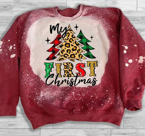 My First Christmas Red Sweatshirt Christmas Tree Leopard Pattern Christmas Gift Xmas Gift