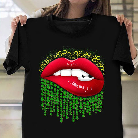 Lips With Lucky Grass Shirt Happy St Patrick's Day Clothes Gifts For Wife HN