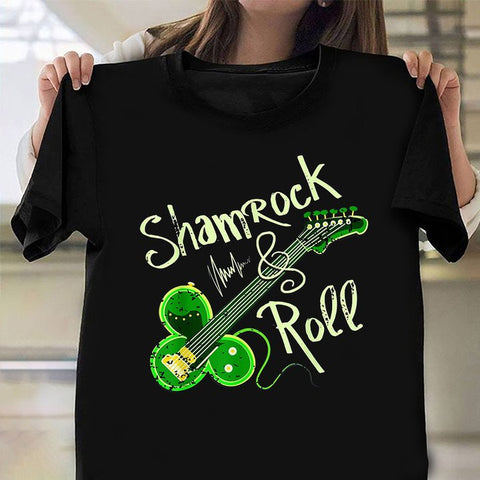 Shamrock And Roll Shirt Guitar Lovers Lucky T-Shirt St Patricks Day Gifts HN