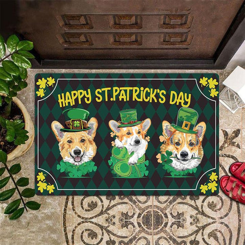 Happy St Patrick's Day Doormat Corgi Lovers Fun Welcome Mats Saint Patrick's Day Decorations HN