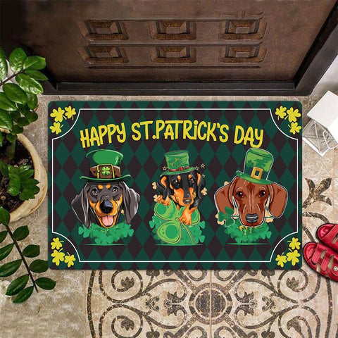 Happy St Patrick's Day Doormat Dachshund Lovers Cute Welcome Mats Patrick's Day Decorations HN
