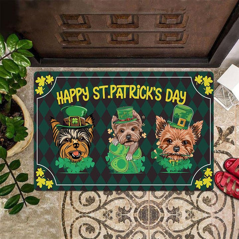 Happy St Patrick's Day Doormat Yorkshire Terrier Owner Fun Front Door Mats Saint Patrick Decor HN