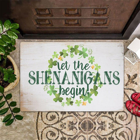 Let The Shenanigans Begin Doormat St Patrick's Day Funny Welcome Mats Home Decor HN