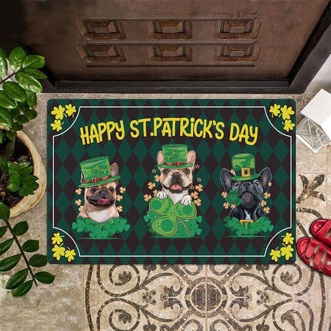 Happy St Patrick's Day Doormat Frenchie Owners Funny Front Door Mats St Patrick's Day Decor HN