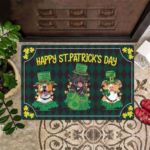 Happy St Patrick's Day Doormat Pitbull Owners Cute Home Decor Ideas Saint Patricks Day Gifts HN