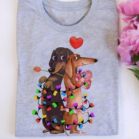 Dachshund Couple With Light T-Shirt Dachshund Lovers Valentines Day Shirts Gifts For Couple